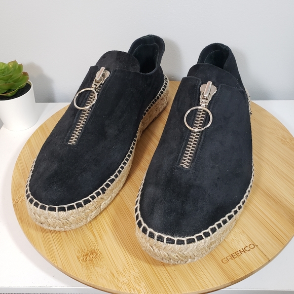 ALEXANDER WANG Devon black suede zip front espadrille sneakers